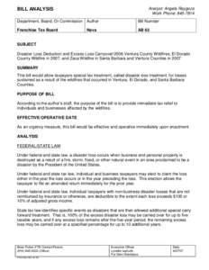 Disaster Loss Deduction and Excess Loss Carryover/2006 Ventura County Wildfires, El Dorado County Wildfire in 2007, and Zaca Wildfire in Santa Barbara and Ventura Counties in 2007