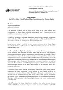 Conference of the States Parties to the United Nations Convention against Corruption Open-ended Intergovernmental Working Group on Prevention of Corruption, Vienna, 27 to 29 August[removed]Statement by