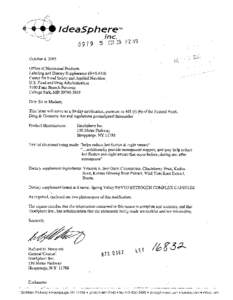 October 4,2005 Office of Nutritional Products Labeling and Dietary Supplements@IFS-810) Center for Food Safety and Applied Nutrition U.S. Food and Drug Administration[removed]Paint Branch Parkway