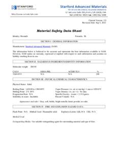 Current Version: 2.0 Revision Date: Sep 5, 2012 Material Safety Data Sheet Identity: Bismuth