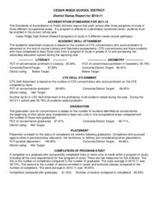 CEDAR RIDGE SCHOOL DISTRICT District Status Report for[removed]ACCREDITATION STANDARDS FOR[removed]The Standards of Accreditation of Public Schools require that each school offer three programs of study in three differen