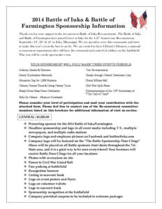 2014 Battle of Iuka & Battle of Farmington Sponsorship Information Thank you for your support in the two previous Battle of Iuka Re-enactments. The Battle of Iuka and Battle of Farmington have joined forces in Iuka for t