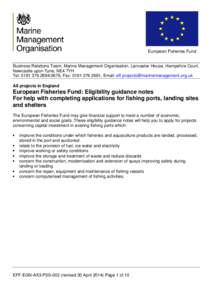 European Fisheries Fund: Eligibility guidance notes for help with completing applications for fishing ports, landing sites and shelters