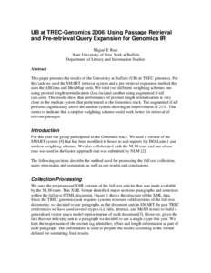 UB at TREC-Genomics 2006: Using passage retrieval and pre-retrieval query expansion for genomics IR