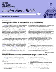 HOUSE RESEARCH ORGANIZATION Interim News Briefs October 2017, Number 85-2