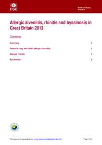 Allergic alveolitis, rhinitis and byssinosis in Great Britain in 2013