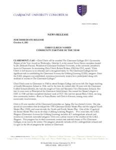 NEWS RELEASE FOR IMMEDIATE RELEASE October 4, 2011 CHRIS ULRICH NAMED COMMUNITY PARTNER OF THE YEAR