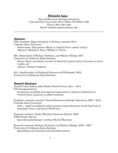 Shinichi Asao  Natural Resources Ecology Laboratory Colorado State University, Fort Collins, CO[removed]Phone: ([removed]Email: [removed]