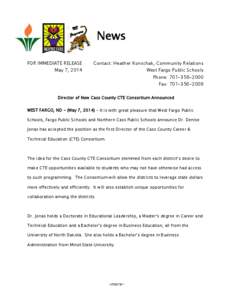 Microsoft Word - Cass County CTE Consortium Director news release.doc