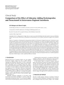 Comparison of the Effect of Lidocaine Adding Dexketoprofen and Paracetamol in Intravenous Regional Anesthesia