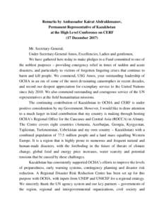 Office for the Coordination of Humanitarian Affairs / Central Emergency Response Fund / Kazakhstan / Emergency management / Aid / United Nations / Humanitarian aid / International Search and Rescue Advisory Group