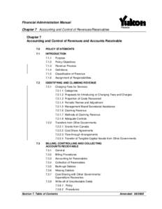 Financial Administration Manual Chapter 7 Accounting and Control of Revenues/Receivables Chapter 7 Accounting and Control of Revenues and Accounts Receivable 7.0