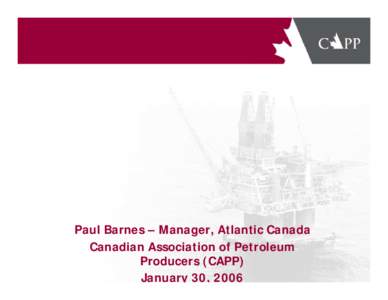 NL Energy Plan Public Consultations  Paul Barnes – Manager, Atlantic Canada Canadian Association of Petroleum Producers (CAPP) January 30, 2006