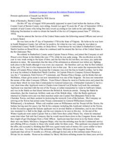 Southern Campaign American Revolution Pension Statements Pension application of Joseph Lee R6252 fn9NC Transcribed by Will Graves State of Kentucky, Barren County On this 18th day of August 1834 personally appeared in op