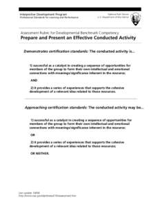 Interpretive Development Program Professional Standards for Learning and Performance National Park Service U.S. Department of the Interior