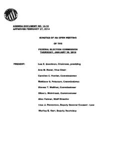 AGENDA DOCUMENT NO[removed]APPROVED FEBRUARY 27, 2014 MINUTES OF AN OPEN MEETING OF THE FEDERAL ELECTION COMMISSION