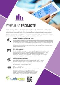 WEBARENA PROMOTE Internet Marketing leads the way for any business serious in getting results. The internet, as a marketing medium, now ranks ahead of TV, Radio and Print as the preferred marketing method for businesses,