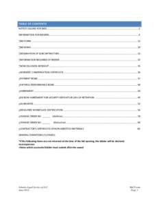 TABLE OF CONTENTS NOTICE CALLING FOR BIDS ............................................................................................................................................2 INFORMATION FOR BIDDERS ............