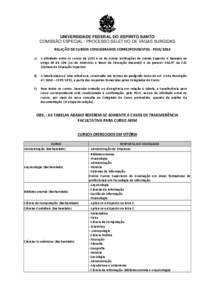 UNIVERSIDADE FEDERAL DO ESPÍRITO SANTO COMISSÃO ESPECIAL / PROCESSO SELETIVO DE VAGAS SURGIDAS RELAÇÃO DE CURSOS CONSIDERADOS CORRESPONDENTES - PSVS/2014 A) A afinidade entre os cursos da UFES e os de outras Institui