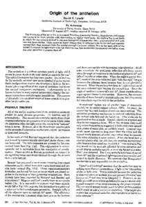 Origin of the anthelion David K. Lynch* CaliforniaInstitute of Technology, Pasadena,CaliforniaPt. Schwartz University of Texas, Austin, Texas 78712