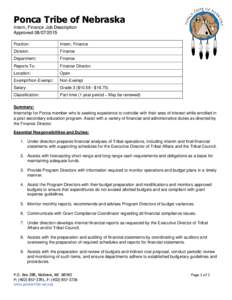 Ponca Tribe of Nebraska Intern, Finance Job Description ApprovedPosition:  Intern, Finance