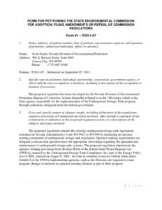 FORM FOR PETITIONING THE STATE ENVIRONMENTAL COMMISSION FOR ADOPTION, FILING AMENDMENTS OR REPEAL OF COMMISSION REGULATIONS Form #1 – P2011-07 1.