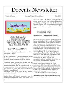 Docents Newsletter Volume 6, Number 6 Historical Society of Dayton Valley  Sept.2013