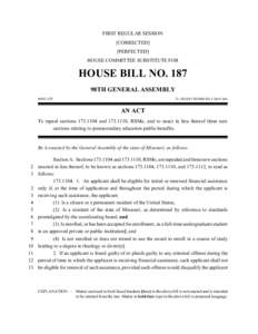 FIRST REGULAR SESSION [CORRECTED] [PERFECTED] HOUSE COMMITTEE SUBSTITUTE FOR  HOUSE BILL NO. 187