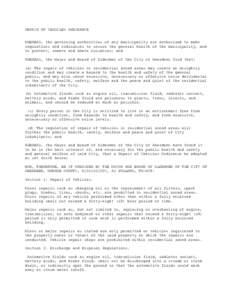 REPAIR OF VEHICLES ORDINANCE WHEREAS, the governing authorities of any municipality are authorized to make regulations and ordinances to secure the general health of the municipality, and to prevent, remove and abate nui