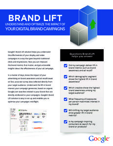 BRAND LIFT  UNDERSTAND AND OPTIMIZE THE IMPACT OF YOUR DIGITAL BRAND CAMPAIGNS