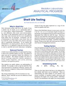 Medallion Laboratories  ANALYTICAL PROGRESS Shelf Life Testing By Mark Sewald and Jon Devries