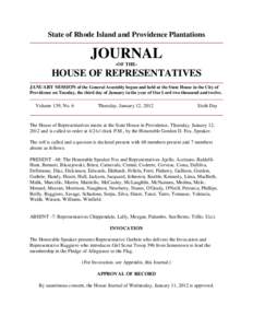 State of Rhode Island and Providence Plantations  JOURNAL -OF THE-  HOUSE OF REPRESENTATIVES