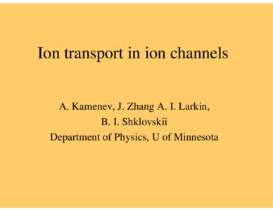 Ion transport in ion channels A. Kamenev, J. Zhang A. I. Larkin, B. I. Shklovskii Department of Physics, U of Minnesota  Motivation