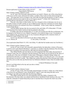 Southern Campaign American Revolution Pension Statements Pension application of John Gulley (Gully) W19557 Ann fn61NC Transcribed by Will Graves[removed]