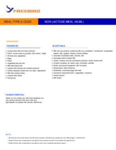 MEAL TYPE & CODE  NON LACTOSE MEAL (NLML) GUIDELINES : PROHIBITED