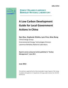 A Low Carbon Development Guide for Local Government Actions in China