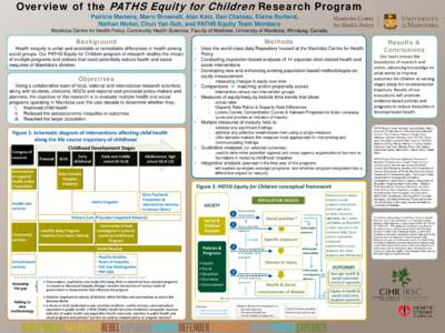 Overview of the PATHS Equity for Children Research Program Patricia Martens, Marni Brownell, Alan Katz, Dan Chateau, Elaine Burland, Nathan Nickel, Chun Yan Goh, and PATHS Equity Team Members Manitoba Centre for Health P