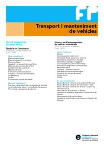 Transport i manteniment de vehicles CICLES FORMATIUS DE GRAU MITJÀ Tècnic/a en Carrosseria