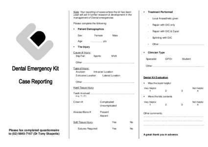 Dental Kit Emerg - FeedbackQuestionnaire