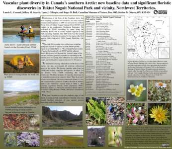 Vascular plant diversity in Canada’s southern Arctic: new baseline data and significant floristic discoveries in Tuktut Nogait National Park and vicinity, Northwest Territories. Laurie L. Consaul, Jeffery M. Saarela, L