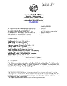 Agenda Date: [removed]Agenda Item: 8B STATE OF NEW JERSEY Board of Public Utilities 44 South Clinton Avenue, 9th Floor