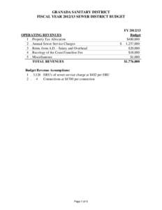 GRANADA SANITARY DISTRICT FISCAL YEARSEWER DISTRICT BUDGET OPERATING REVENUES 1 . Property Tax Allocation 2 . Annual Sewer Service Charges