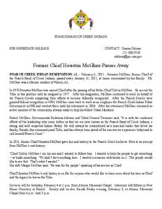 POARCH BAND OF CREEK INDIANS  FOR IMMEDIATE RELEASE CONTACT: Sharon Delmar