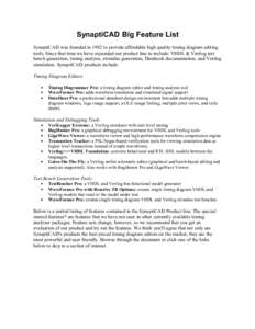 SynaptiCAD Big Feature List SynaptiCAD was founded in 1992 to provide affordable high quality timing diagram editing tools. Since that time we have expanded our product line to include: VHDL & Verilog test bench generati