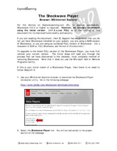 The Shockwave Player Browser: MS Internet Explorer For the Gizmos on ExploreLearning.com (EL) to operate successfully, Shockwave v10.0 or higher is required. However, we strongly recommend using the latest version [v11.5