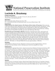 National Preservation Institute  P.O. Box 1702 Alexandria, VA[removed][removed]removed] www.npi.org Lucinda A. Brockway