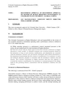 Colorado Commission on Higher Education (CCHE) January 10, 2014 Agenda Item II, F Page 1 of 3 Consent Item