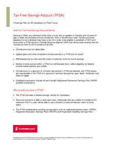 Financial economics / Canada / Registered Retirement Savings Plan / Registered Education Savings Plan / Finance / Retirement / Pension / Taxation in Canada / Banking in Canada / Tax-Free Savings Account