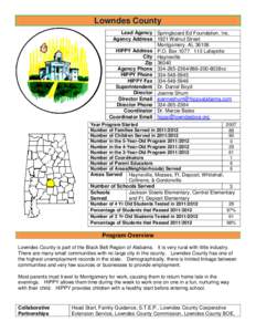 Lowndes County Lead Agency Springboard Ed Foundation, Inc. Agency Address 1921 Walnut Street Montgomery, AL[removed]HIPPY Address P.O. Box[removed]Lafayette City Hayneville