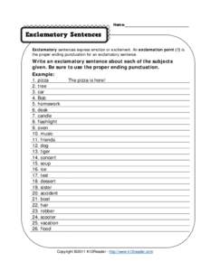 Exclamatory Sentences Worksheet | Grammar Worksheets from K12reader.com